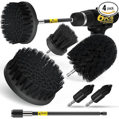 6Pack Drill Brush Power Scrubber Brush de nettoyage prolongé ensemble d'accessoires de brosses de nettoyage tout usage pour coulis, plancher, baignoire, douche, carrelage, salle de bain noir