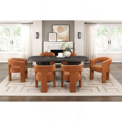 Modern Dining Set 7pc Table with Six Chairs Fabric Contemporary Luxury Wooden Furniture