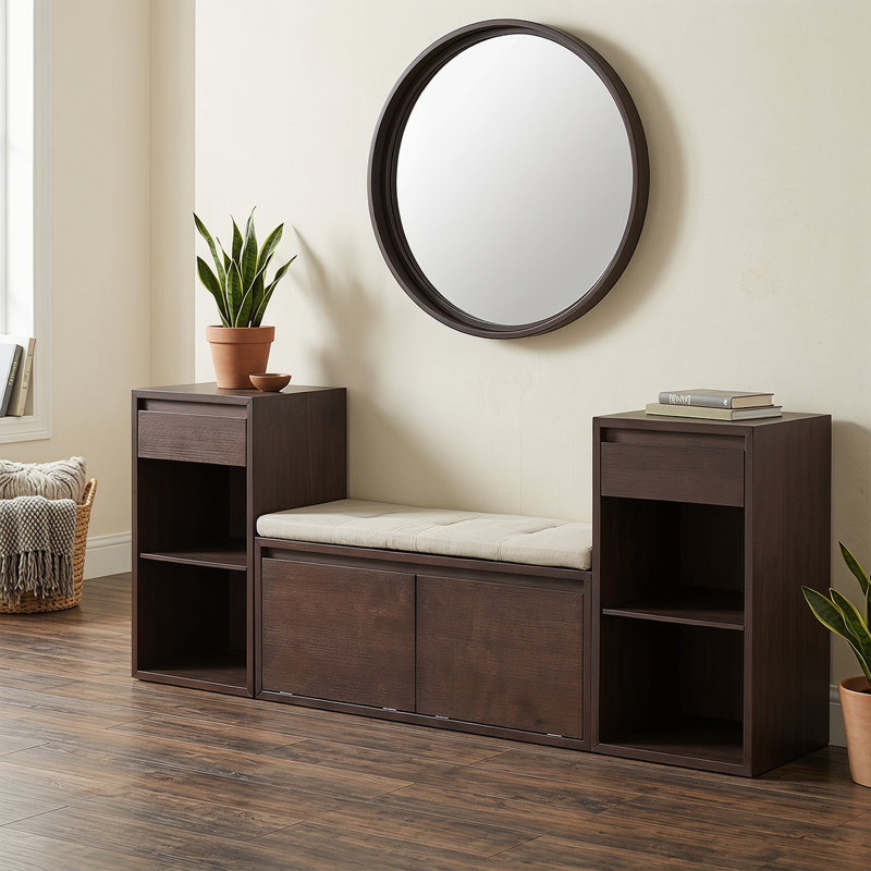 Banc pour vestibule peu encombrant - Range-chaussures, tiroirs et compartiments de rangement dans une seule unité, Espresso