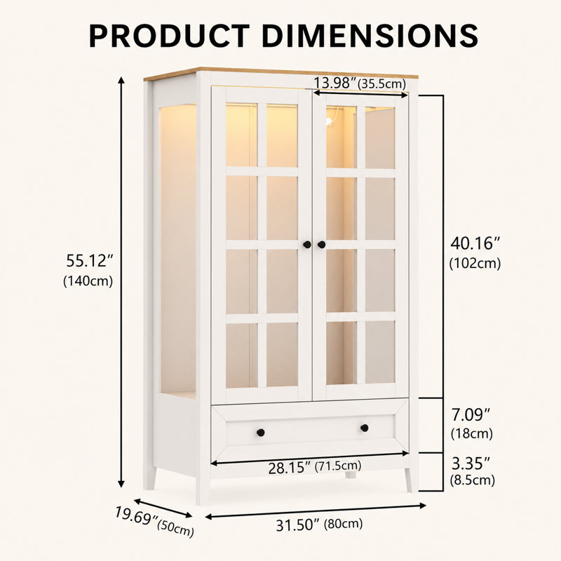 31.5'' Freestanding Wardrobe Armoire with LED Light, Modern Clothing Storage Cabinet with Drawer & Hanging Rod, Bedroom Closet Organizer