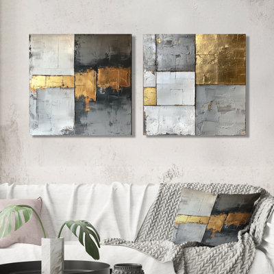 2 pièces géométriques dorées et grises Pure Form - Art mural géométrique - art mural moderne pour le salon