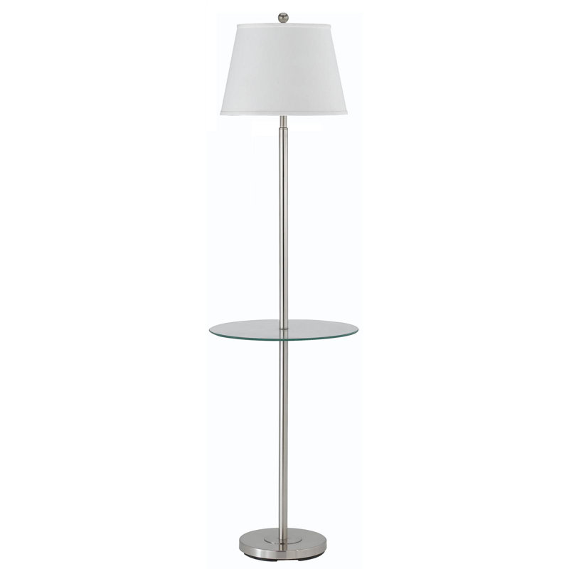 Lampe de table sur pied 60 "en nickel avec abat-jour carré en verre transparent blanc