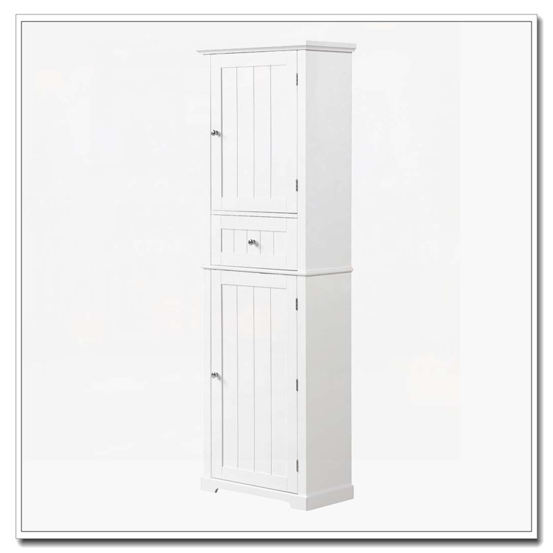Freestanding Bathroom Storage Cabinet with Doors and Drawers, Adjustable Shelf, White