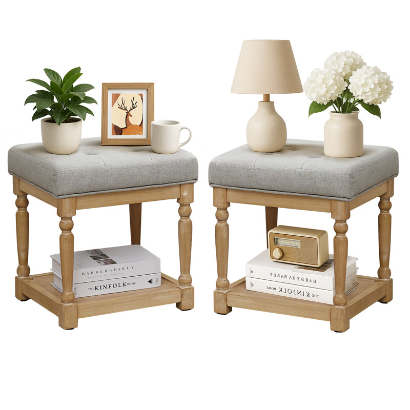 Table de bout en lin 2 pièces avec rangement Gladis, Gris