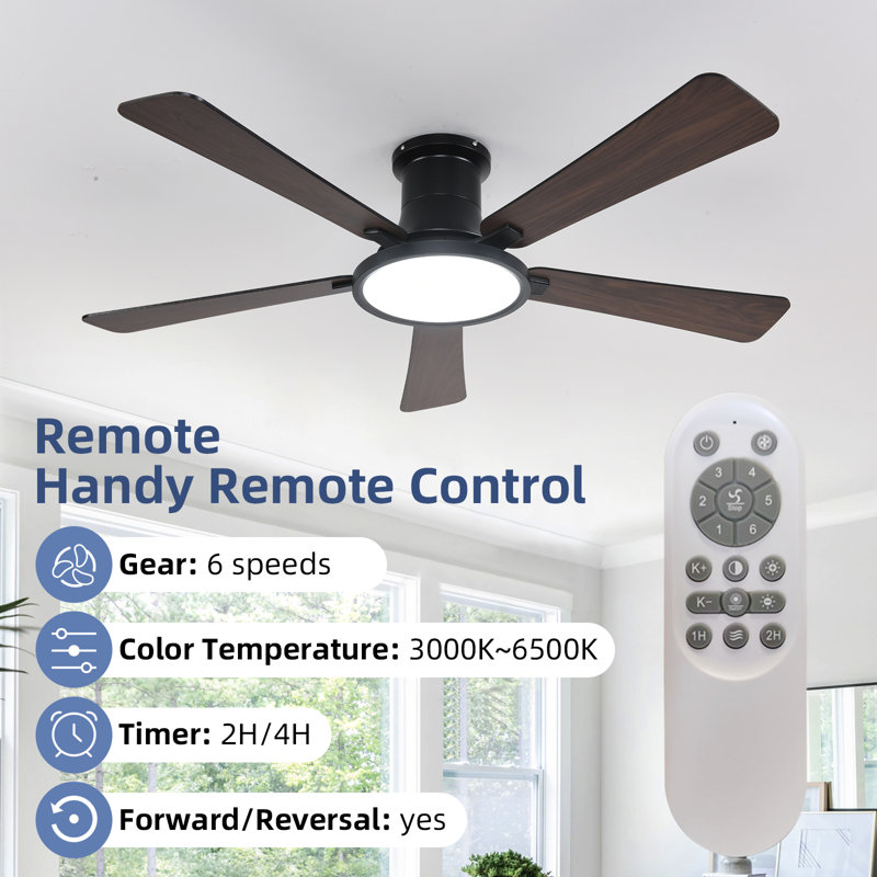 52 inch 5 Blades Modern Propeller Ceiling Fan with DC Motor, Dimmable LED Ceiling Light with Remote Control, For Bedroom or Living Room