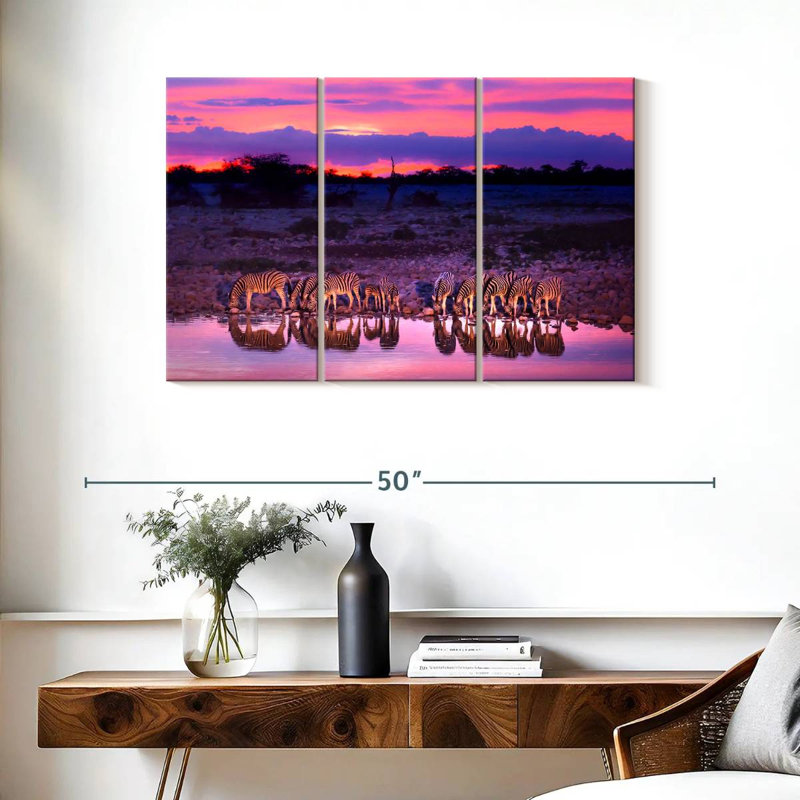Zèbres Brampt buvant ensemble, H 24 po x l 38 po