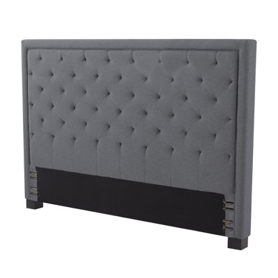 Dark Grey Linen Button Tufted Wingback King Size Headboard