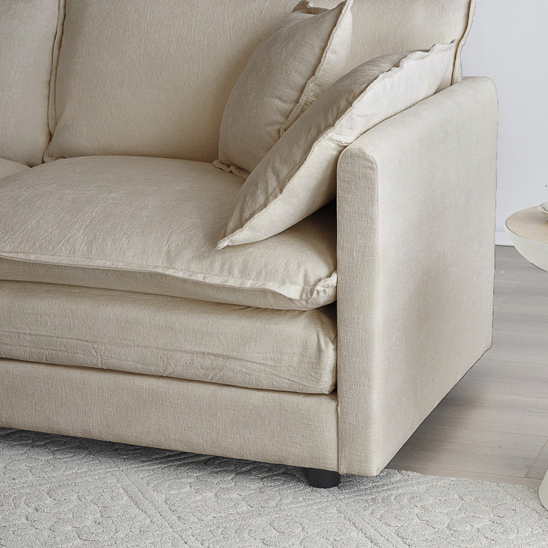Ensemble de canapé 5 places avec coussins et coussins Cullen Chenille, Beige