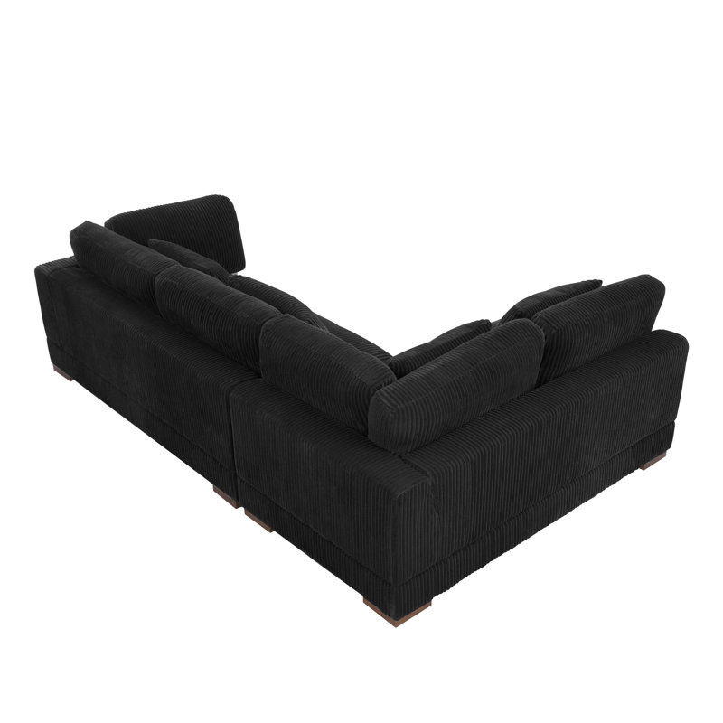 Basilius 107" Wide Right Hand Facing Corner Sectional, Right Hand Facing, Black  Corduroy