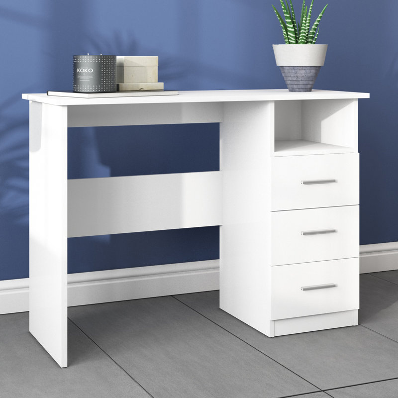Buckleton Writing Desk, White Gloss/White