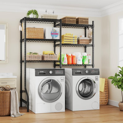 U15 Over Washer Dryer Storage Shelf, 6-tier Laundry Room Organizer With Adjustable Wire Shelves And Hooks, Heavy-duty Space Saver Rack For Laundry Supplies