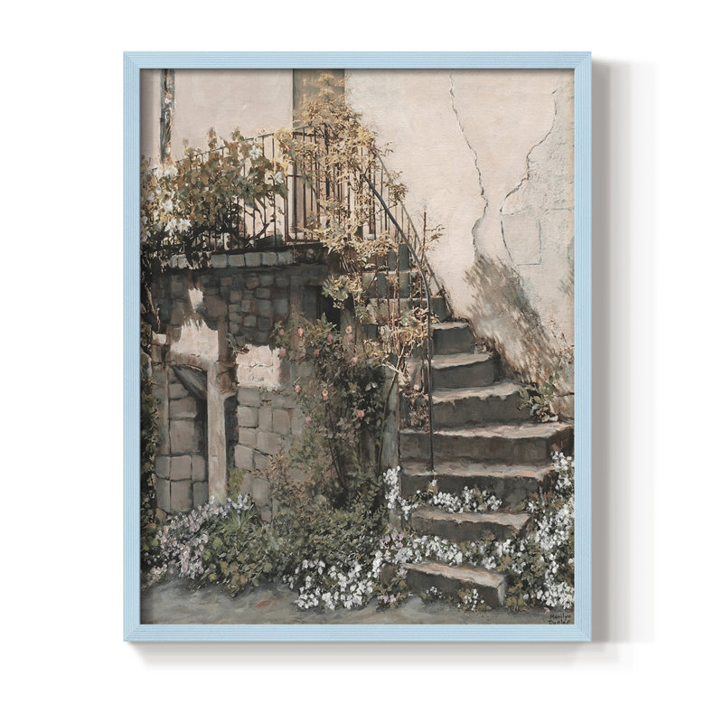 Escaliers Gracieux, reproduction encadrée - bois massif, Bleu, H 15 po x l 12 po