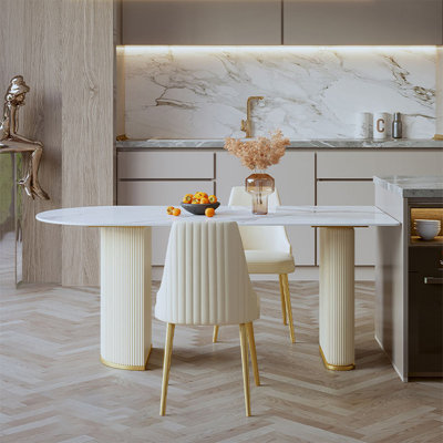 White Semi-Circle Sintered Stone Tabletop Dining Table