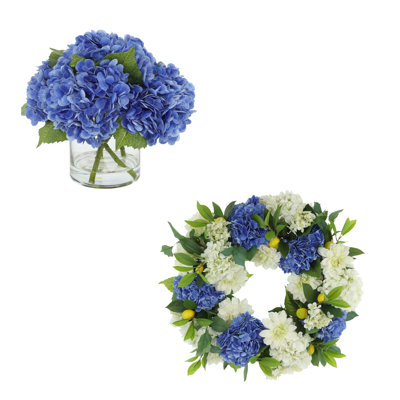 Couronne de printemps 24 po et centre de table avec hortensias Real Touch