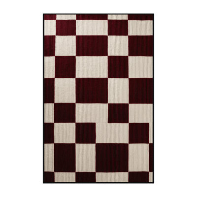 Machine Washable Checkered Red Area Rug