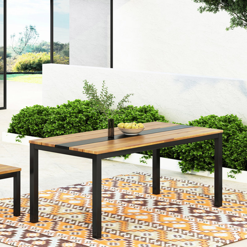 Table de salle à manger en bois avec panneau noir, couleur principale, 63,97 lb, 69 po de profondeur, 35 largeur, style sobre, assemblage à structure thermolaquée, bois franc, structure simple et conception à lattes