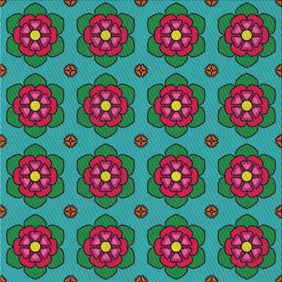 Tapis vert / rouge à motif floral Jakobi