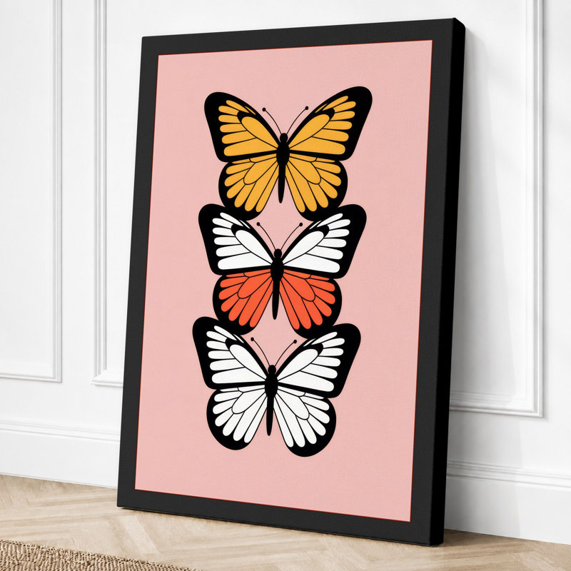 Butterflies in Formation Modern Canvas Art Print, 30x20 - 76.2 x 50.8 cm, Black Border