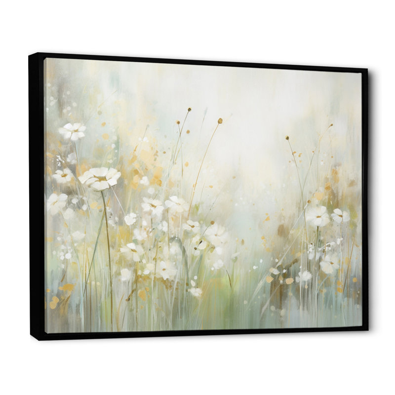 «Green Beige Serene Meadows II - Abstract Botanicals», art mural, H 30 po x l 40 po x P 1,5 po, Cadre flottant noir