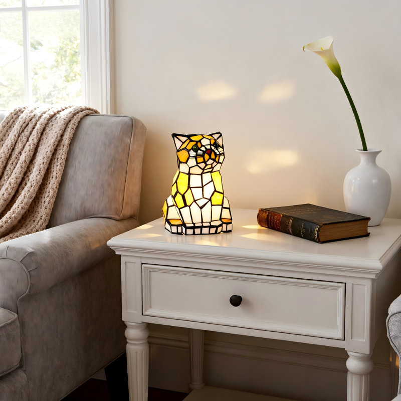 Cute Cat Tiffany-Style Stained Glass Table Lamp