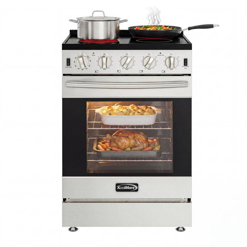 24 in. 4-Burner Electric Glass Top Slide-In Oven Range, 240V in Stainless Steel (KM-SER24-SS)
