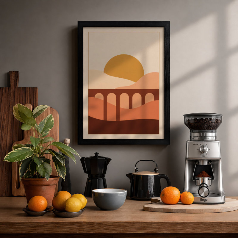 Viaduct at Dusk Mid-Century - Framed Print, A4 - 29.7 x 21.0 cm, Black