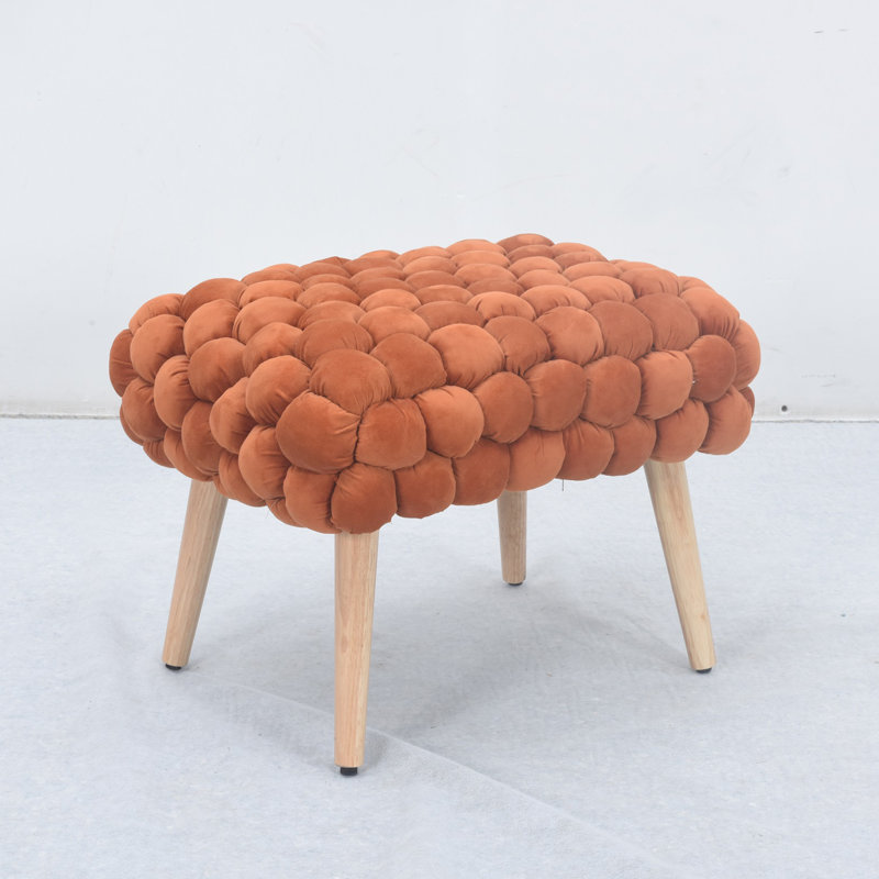 Aciel 56cm Wide Velvet Tufted Rectangle Geometric Shapes Footstool Ottoman, Orange