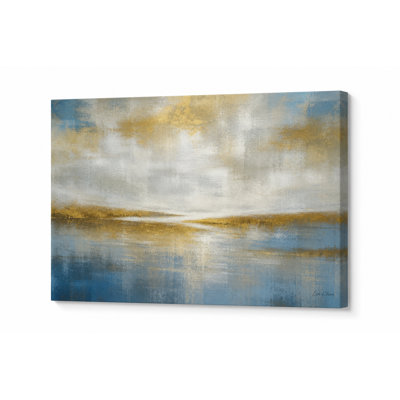 Blue Gold Abstract Horizon Canvas Wall Art, Modern Textured Landscape Painting, Wrapped Canvas Decor