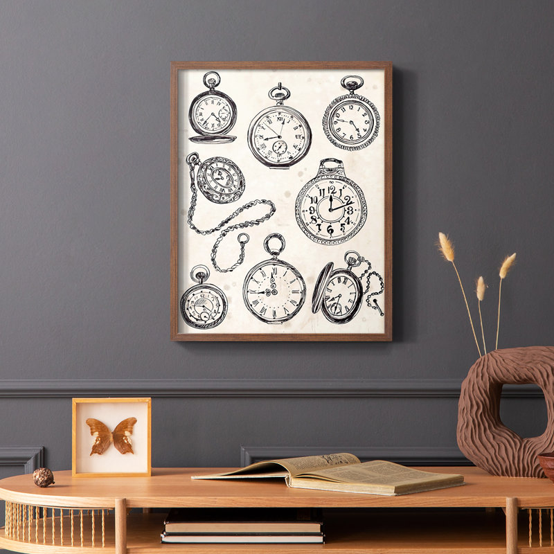 «Pocket Watch Sketches II», reproduction encadrée - bois massif, Brun, H 20 po x l 16 po