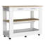 Îlot de cuisine H 36 po, six roulettes, deux tiroirs, deux tablettes de rangement ouvertes, porte-serviettes, chêne blanc / clair