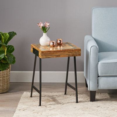 Artistic End Table Square Side Table Wood Top End Table Rustic End Table