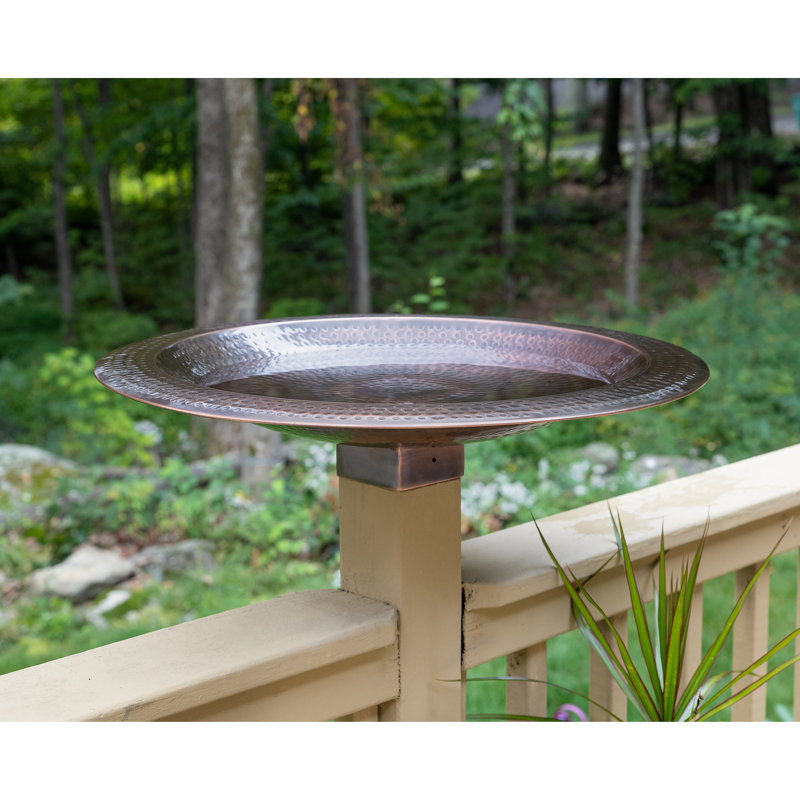 Extra Large Hammered Copper Plated Metal Bird Bath with Post Mount