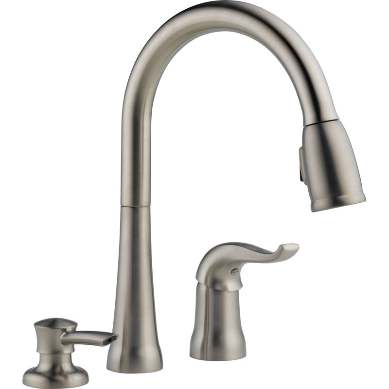 Kate Pull Down Sprayer Kitchen Sink Faucet with Matching Soap Dispenser, Brilliance Stainless