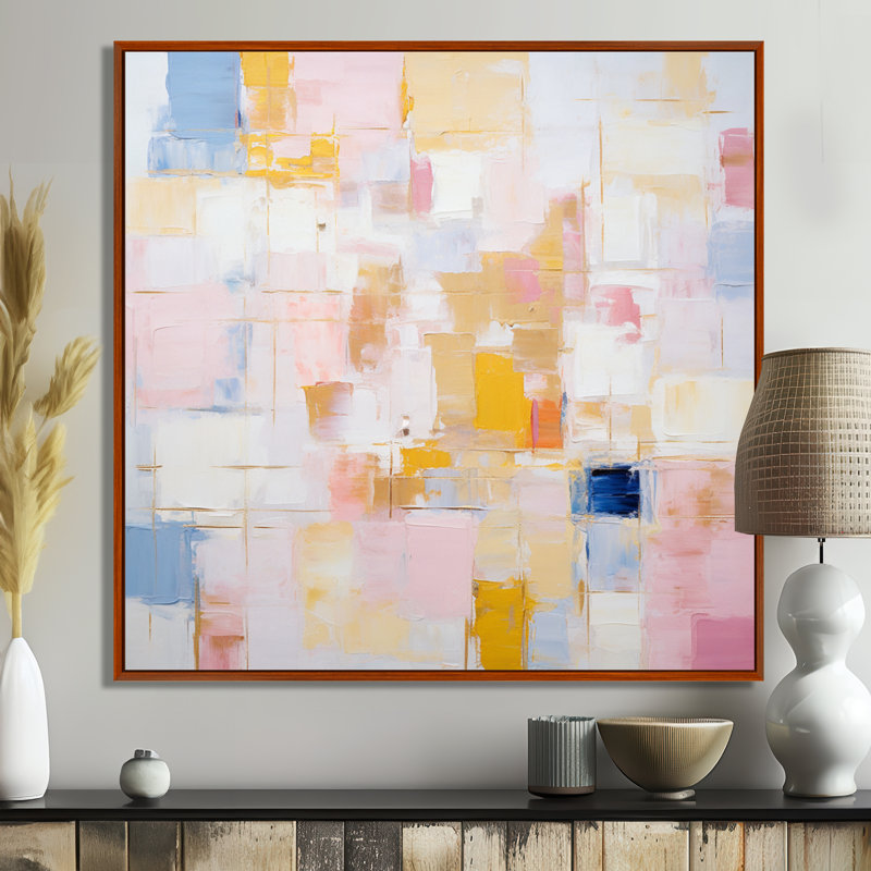 «Timeless Moments» en pastel rose jaune et bleu - peinture abstraite grand art mural, H 36 po x l 36 po x P 1,5 po