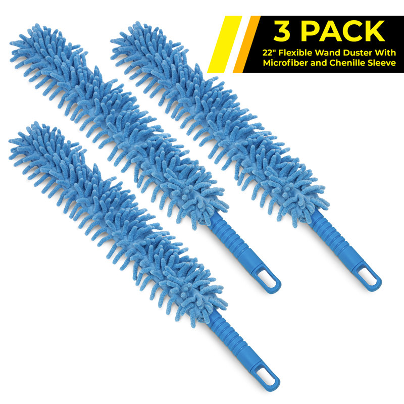 22" Flexible Wand Duster With Microfiber and Chenille Sleeve, Pack of 3