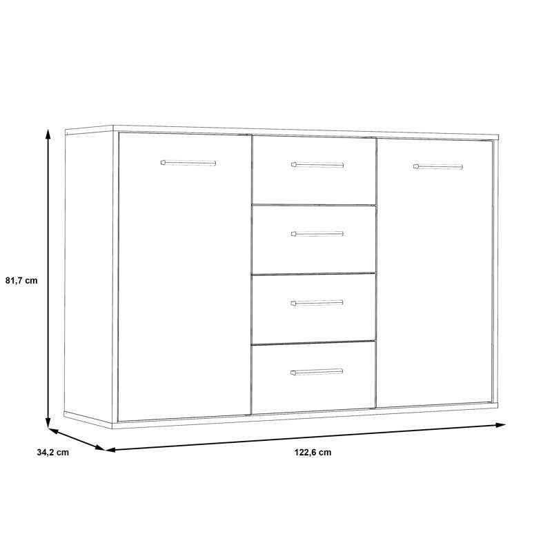 Ilbert 122.6cm Sideboard, White/Sonoma Oak