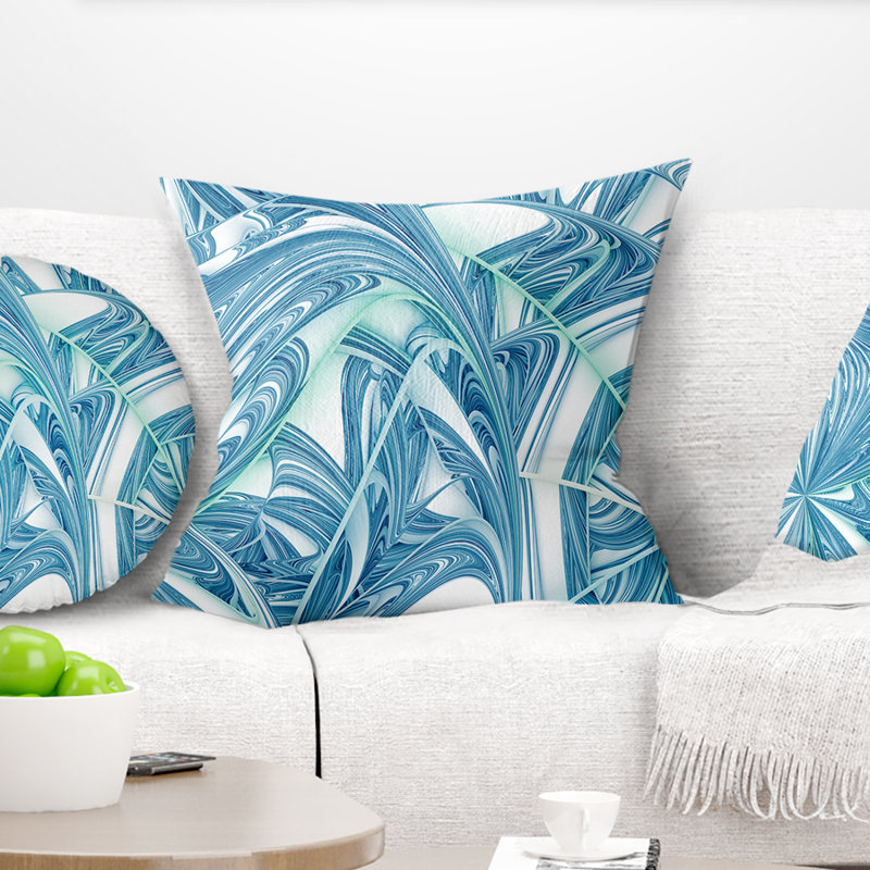 Motif unique de conception fractale - coussin imprimé abstrait, 16 po x 1 po, Coussin décoratif, Bleu