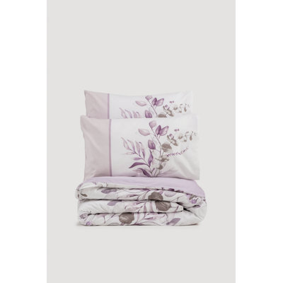 Ensemble de housse de couette simple 100% coton Ranforce, lilas et blanc, 63,0 x 86,6 pouces (housse de couette) | 63,0 x 94,5 pouces (drap plat) | 19,7 po x 27,6 po (taie d'oreiller) | Lavable à la machine, enveloppe et fermeture à boutons, douce et durable