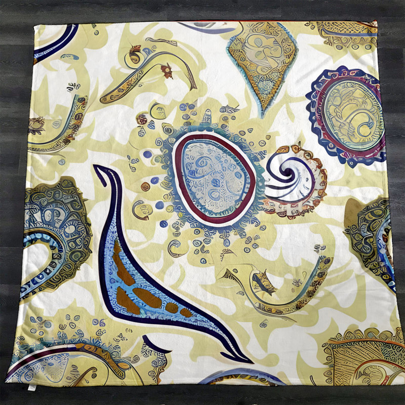Throw Blanket, 51" W x 60" L, Yellow/Red/Blue, Paisley/Abstract