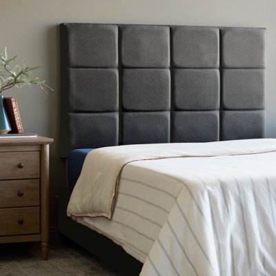 Lucid Upholstered Modern Headboard with Rectangle Tufting, Adjustable Height 47.51" - 59.45", Dark Gray, King