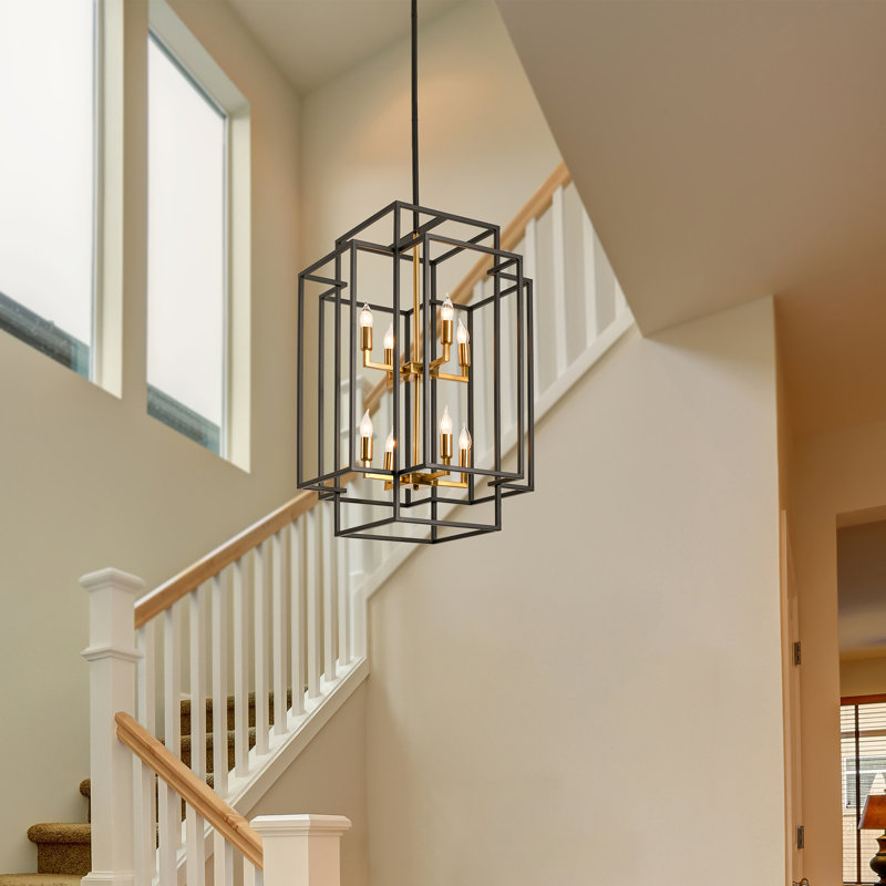 Lustre style campagnard 8 lumières, Gold/Matte Black