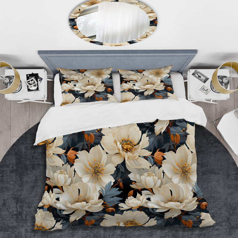 Magnifique ensemble de housse de couette floral Magnolia Blooms I, Housse de couette pour grand lit et 2 taies décor