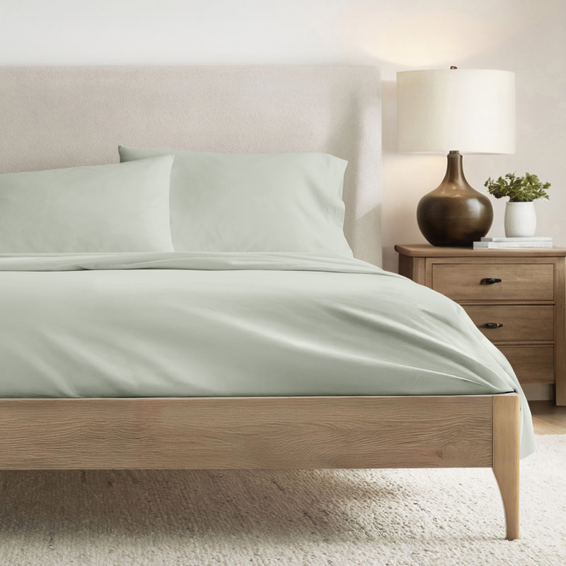 100% Cotton Percale Brushed & Washed 4 Piece Sheet Set, Twin Sheet Set with 1 Pillowcases, Green Haze
