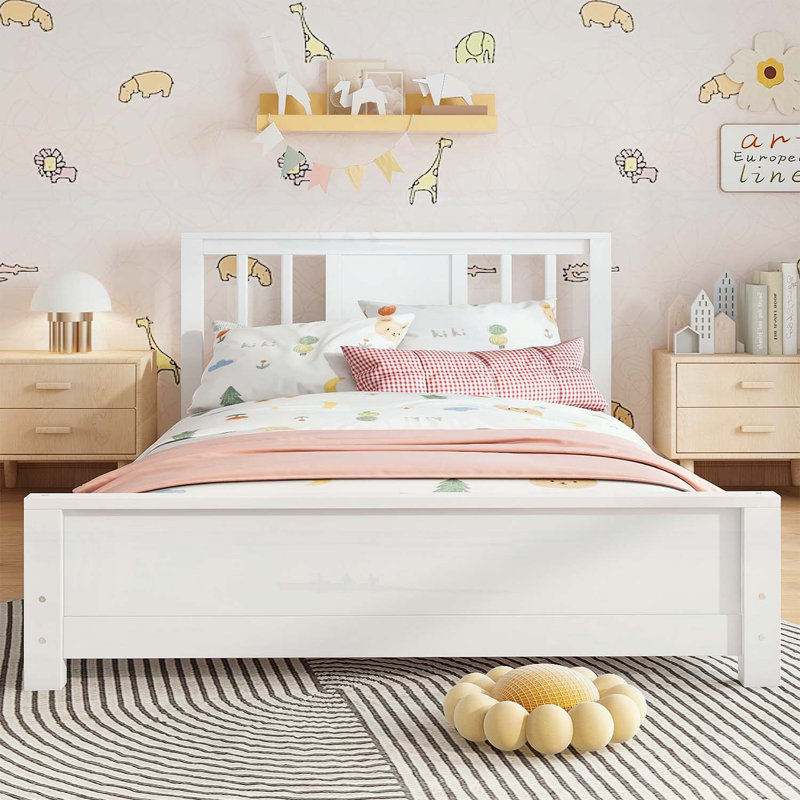 Lit plateforme simple en bois avec tête de lit, Blanc