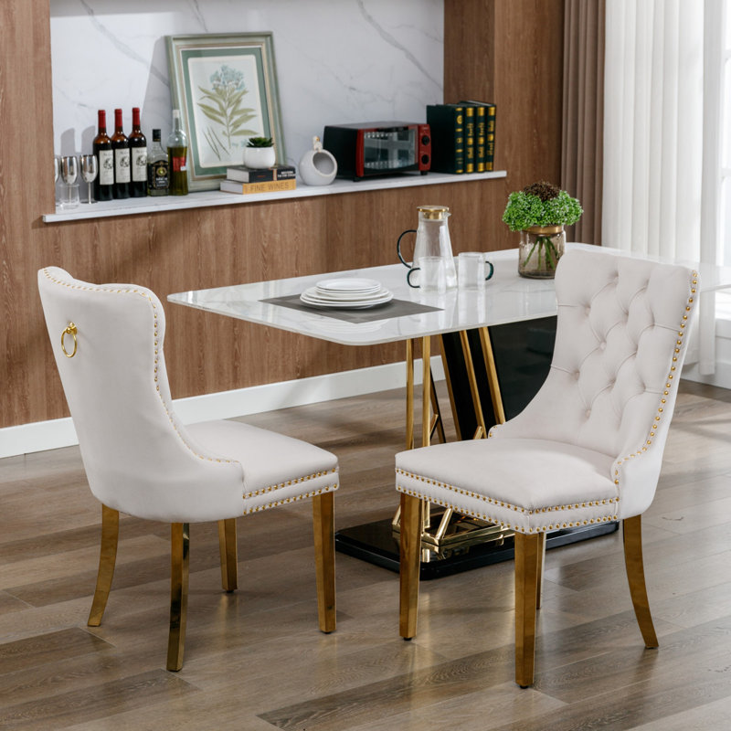 2 Pcs High-End Tufted Solid Wood Contemporary Velvet Upholstered Dining Chair With Wood Legs Nailhead Trim,Upholstered dining room chair,dinning chair,kitchen chair