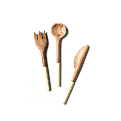 Ensemble d'ustensiles de base en bois écru 3 pièces