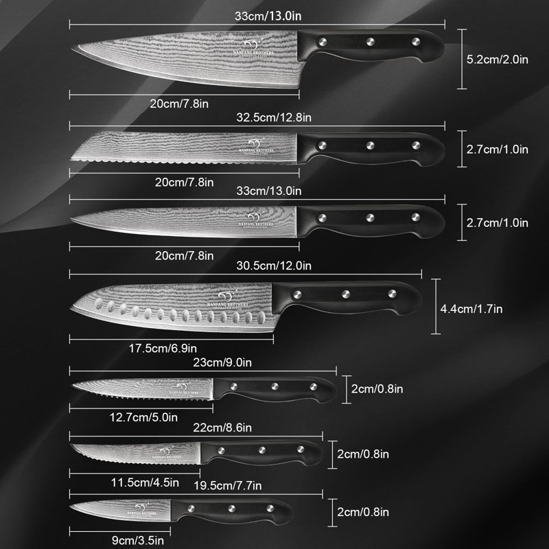 15-Piece Damascus Kitchen Knife Set with Compact Block