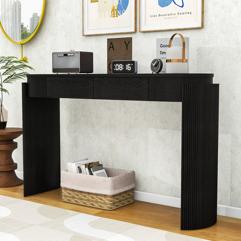 Console avec détails cannelés intemporels et tiroirs pratiques, Noir