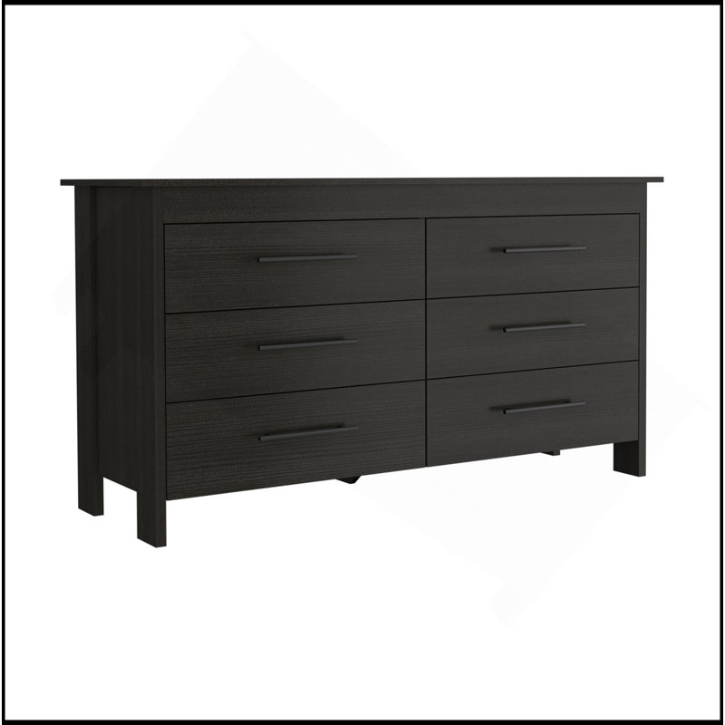 Commode double 6 tiroirs Wezz, chambre à coucher, noir, Noir