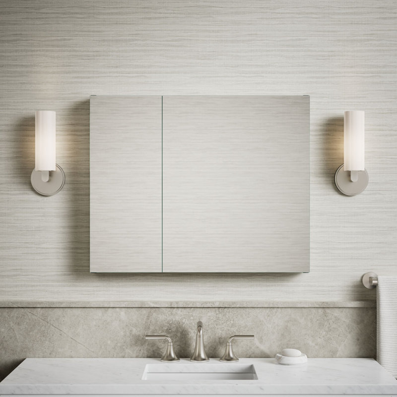 Maxstow Surface Mount Frameless Medicine Cabinet with 3 Fixed Shelves, 24" H x 29.75" W x 3.56" D